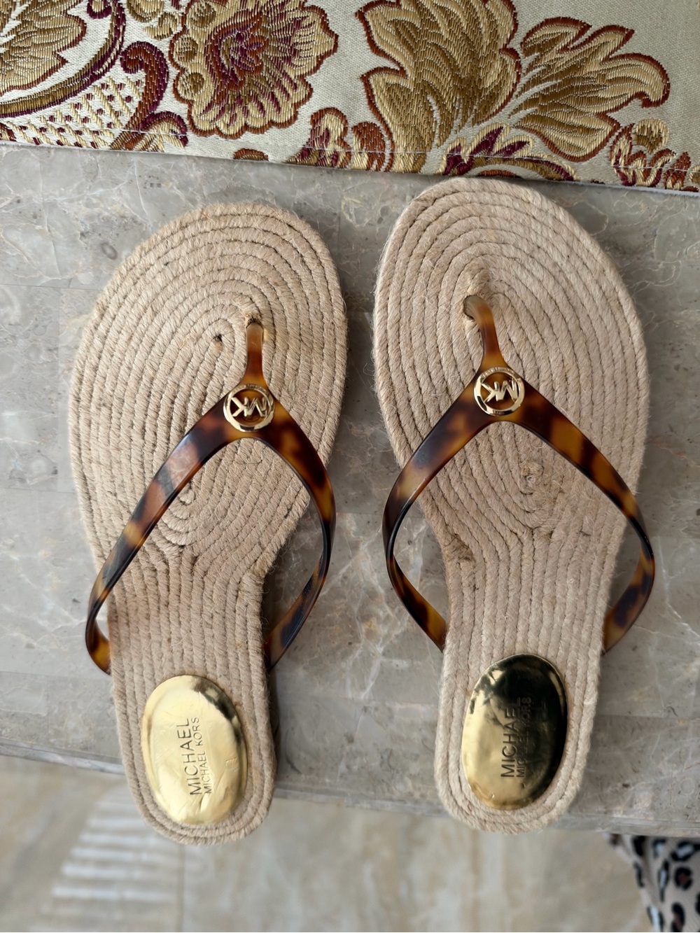 Michael Kors Tortoiseshell-Strap Rope Espadrille Flip Flops